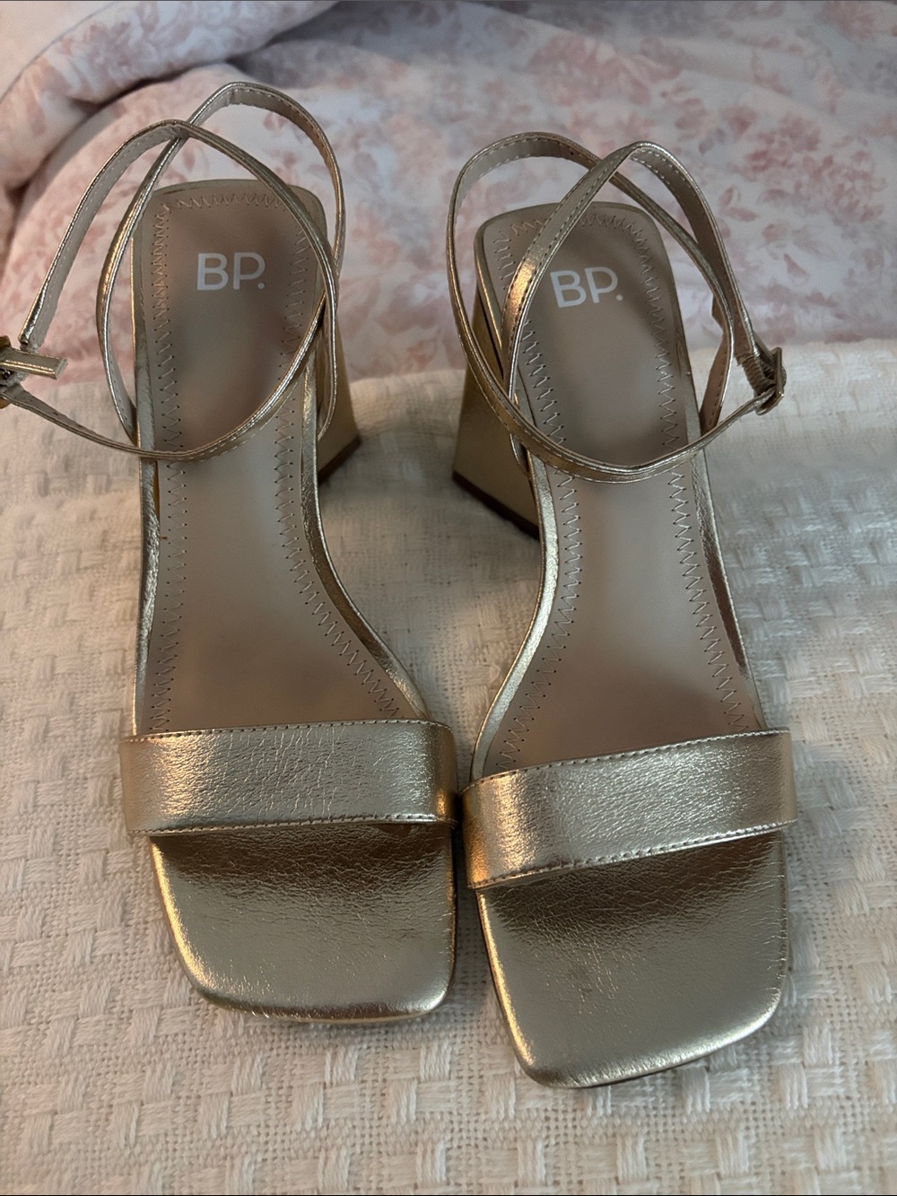 bp Metallic Gold Strappy Block Heel Sandals
